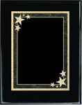 black wood plaque with black starburst decorative plate