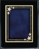 black wood plaque with blue starburst decorative plate