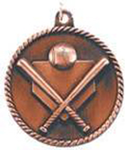 bronze baseball or softball medal in a classic High Relief style