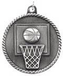 silver basketball medal in a classic High Relief style