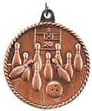 bronze bowling medal in a classic High Relief style