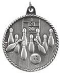 silver bowling medal in a classic High Relief style
