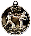 gold karate medal in a classic High Relief style