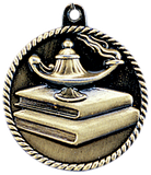 gold lamp of knowledge medal in a classic High Relief style