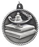 silver lamp of knowledge medal in a classic High Relief style
