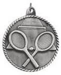 silver tennis medal in a classic High Relief style