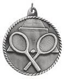 silver tennis medal in a classic High Relief style