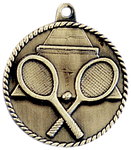 gold tennis medal in a classic High Relief style