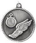 silver track medal in a classic High Relief style