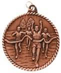 bronze cross country or marathon medal in a classic High Relief style