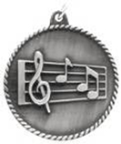 silver music medal in a classic High Relief style