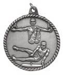 silver male gymnastics medal in a classic High Relief style