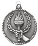 silver victory torch medal in a classic High Relief style