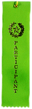deluxe Participant green ribbon with info card attached to back side