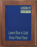 walnut wood plaque with standard blue plate, engraves to gold