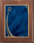 walnut wood plaque with blue rising star decorative plate