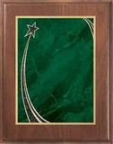 walnut wood plaque with green rising star decorative plate