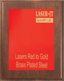 walnut wood plaque with standard red plate, engraves to gold