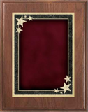 walnut wood plaque with red starburst decorative plate